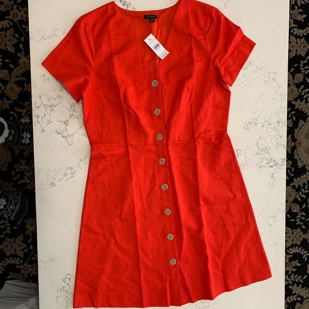 Bright Red Ann Taylor Button Up Dress